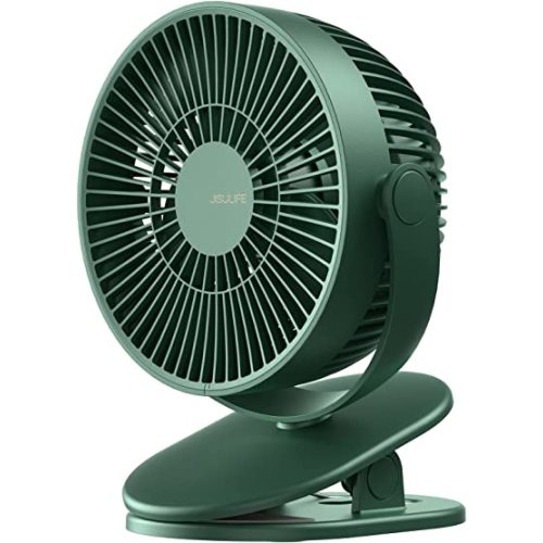 JISULIFE Clip on Baby Stroller Fan, 4000mAh Battery Operated, Portable Personal Small, Quiet & Narrow Slot Design, 4 Speeds, Max 14 Hrs, Ideal for Bed, Desk, Car Seat - Dark Green