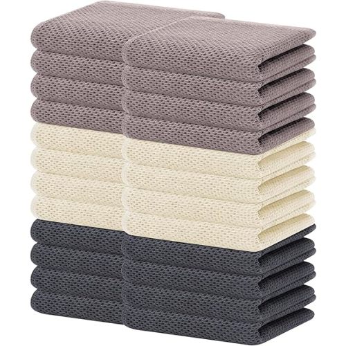 Homaxy 100% Cotton Waffle Weave Kitchen Dish Towels, Ultra Soft Absorbent Quick Drying Cleaning Towel, 13 x 28 Inches, 24-Pack, Mixed Color