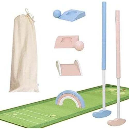 3rd birthday Asweets Mini Wooden Golf Set for Kids 3-12 Age,Macaroon Toddler Mini Golf Clubs,Children Putters for Golf Game,Idea Gift for Boy & Girs On Chrismas,Thanksgiving Day(with Mat)