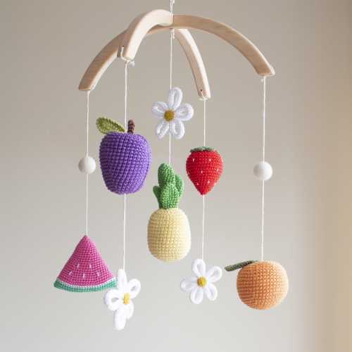 Baby mobile Tutti Frutti - Floral Garden nursery decor - Summer Fruits cot mobile - Tropical crib mobile - Baby shower gift - Handmade in UK