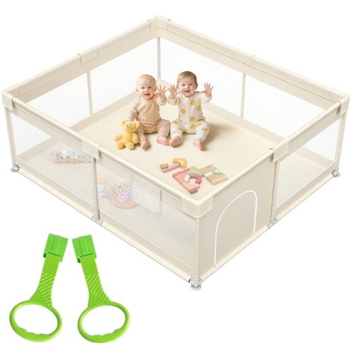 Mloong Large Baby Playpen for Toddler - 69×59in Babies Play Pen with Storage Bag Playard Active Center Beige