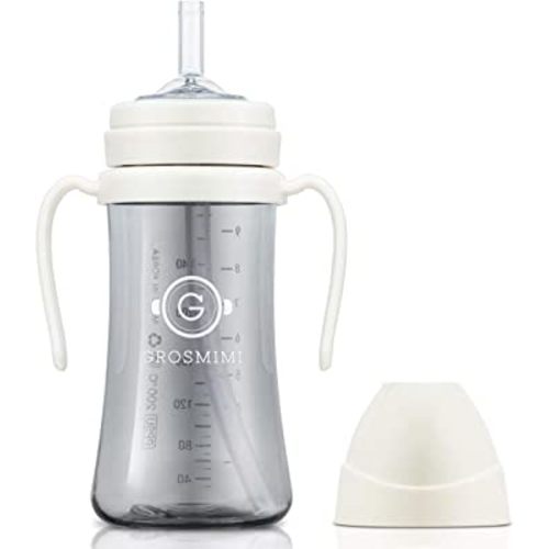 GROSMIMI Spill Proof no Spill Magic Sippy Cup with Straw with Handle | 10 oz (White)