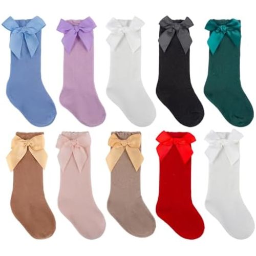Baby Girl Knee High Socks: Soft Cotton Infant Baby Long Socks Newborn Stockings with Bow & Ruffle Non-Slip for Kids