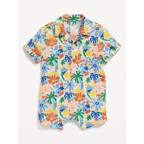 Printed Linen-Blend Pocket Romper for Baby
