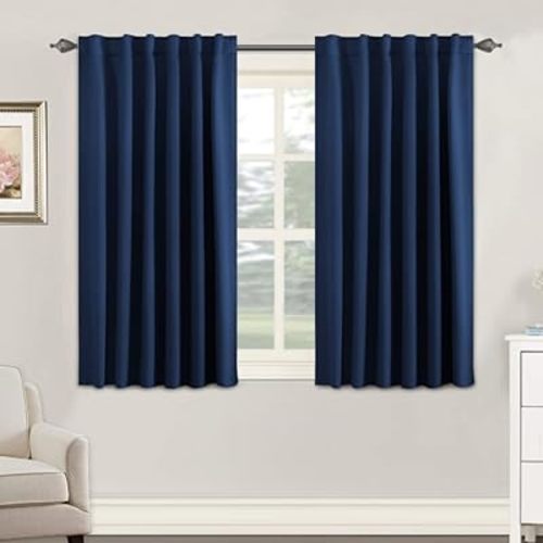 H.VERSAILTEX Blackout Curtains Thermal Insulated Window Treatment Panels Room Darkening Blackout Drapes for Living Room Back Tab/Rod Pocket Bedroom Draperies, 52 x 45 Inch, Navy Blue, 2 Panels