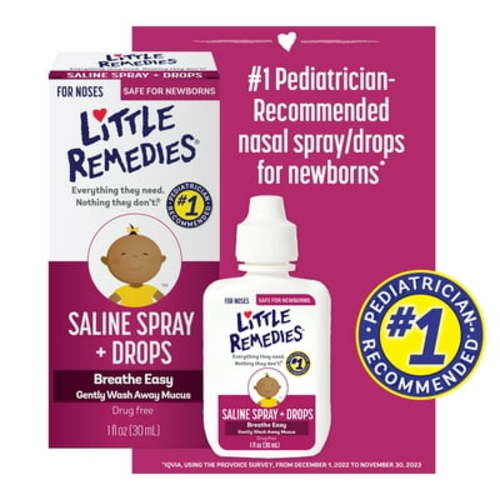 Little Remedies Saline Spray and Drops, Safe for Newborns, Gently Wash Away Mucus from Cold, 1 fl oz