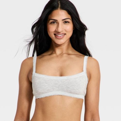 Women's Cloud Knit Lace Trim Bralette - Auden™ Heather Gray L