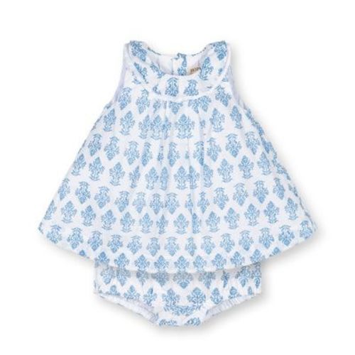Hope & Henry Layette Baby Girl Organic Ruffle Collar Dress And Bloomer Set, Riviera Woodblock Floral, 3-6 Months