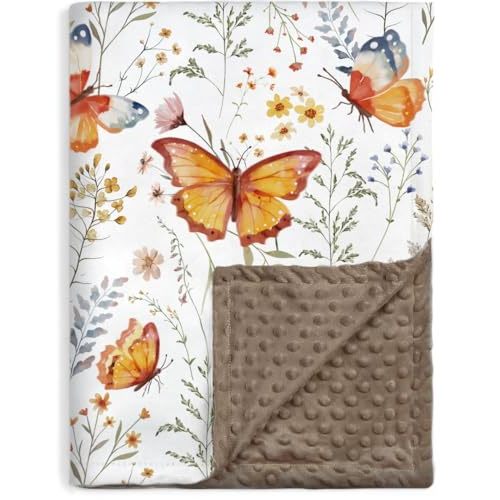 BORITAR Baby Blanket for Girls Soft Plush Minky Fabric Bed Blanket with Double Layer Dotted Backing, Elegant Butterfly Pattern for Infant Toddler Newborn 30 x 40 Inch