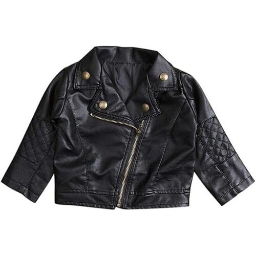 UNIQUEONE Baby Boys Girls Kids Outfits Spring Autumn PU Faux Leather Lapel Jacket Oblique Zipper Outerwear Coat
