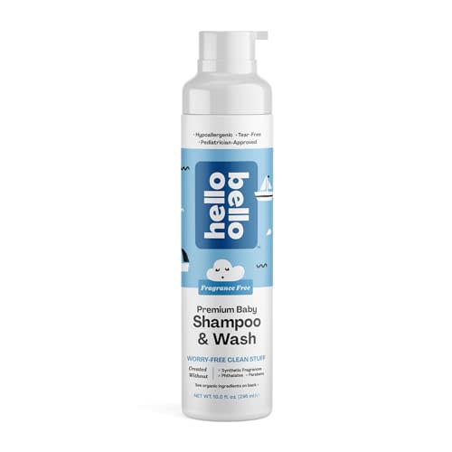 Hello Bello Shampoo & Body Wash - Gentle Hypoallergenic Tear-Free Formula for Babies and Kids - Vegan and Cruelty-Free - Fragrance Free - 10 fl oz