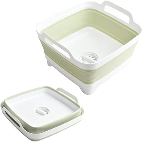 Collapsible Dish Basin，Dish Tub for Kitchen Sink,Collapsible Sink with Drain,Laundry Tub,Plastic Dish Tubs, 9l 2.4 Gal Camping Sink Foldable, Wash Basin for Elderly