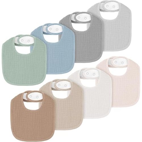 8 Pack Muslin Baby Bibs for Boys Girls, Soft Cotton Baby Bibs for Drooling and Teething