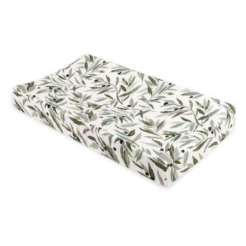 Quilted Changing Pad Cover In GOTS Certified Organic Muslin Cotton - Olive Branches