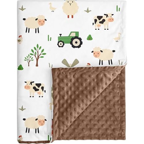 Baby Blanket for Boys Girls, 30x40 Inch Soft Lightweight Minky Dot Blanket with Farm Animals, Double-Layer Dotted Backing for Infant Toddler Nursery Crib, Sensory Security Blanket