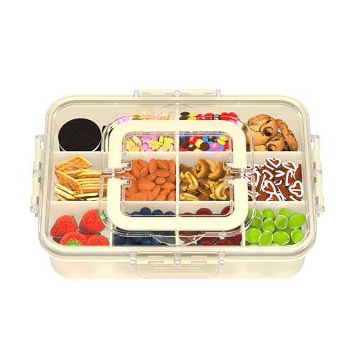 Xyptorix Snack Box Container for Kids - Adjustable 12-Compartment Snack Containers, Reusable Bento Box, Dishwasher Safe, BPA-Free, Perfect for School, Travel, Camping & Picnic, Ivory White