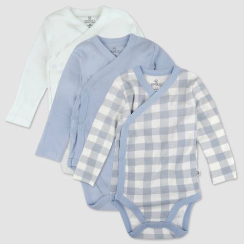 Honest Baby 3pk Side Snap Bodysuit - Blue 3-6m