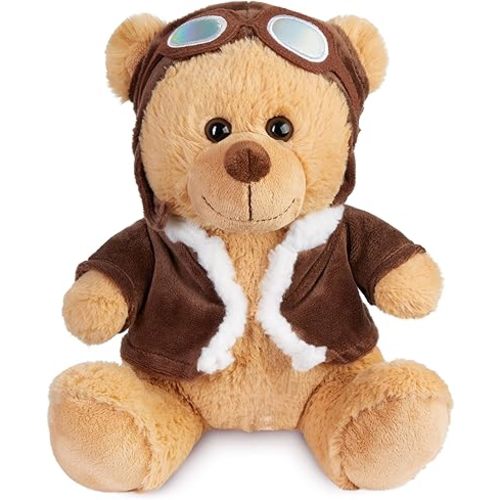 BRUBAKER Teddy Bear Pilot with Vintage Aviator Glasses - Brown - 10 Inches Cuddly Toy in Uniform - Military Plush Bear