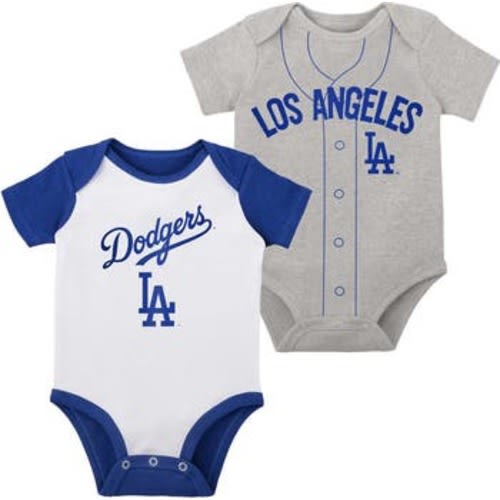 Infant White/Heather Gray Los Angeles Dodgers Two-Pack Little Slugger Bodysuit Set, 24 M