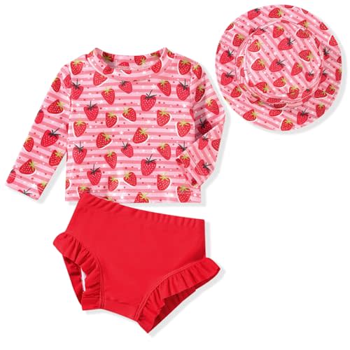 HINTINA Newborn Baby Girl Long Sleeve Swimsuit Bathing Suit with Hat