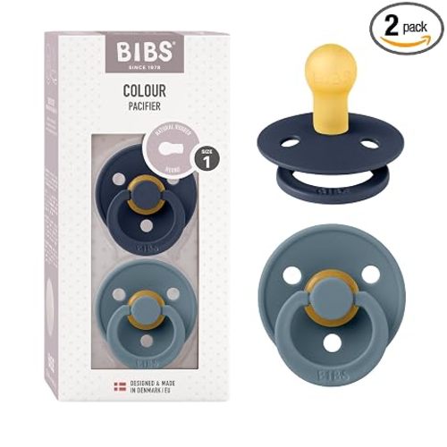 BIBS Pacifiers Colour Collection | Natural Rubber Baby Pacifier | Set of 2 BPA-Free Soothers | Made in Denmark | 0+ Months (Pack of 2) | Deep Space/Petrol