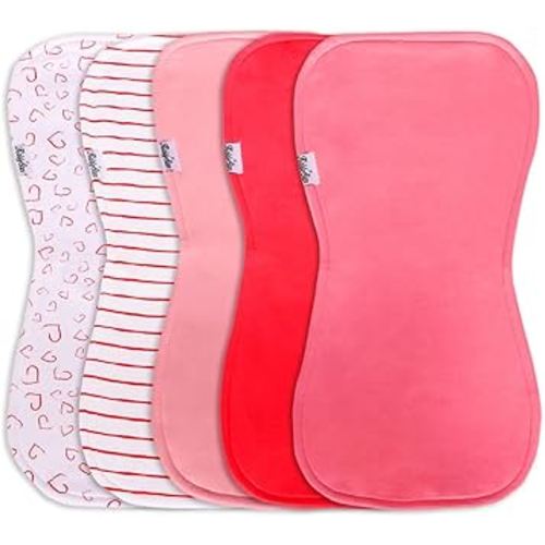 5 Pack Organic Cotton Baby Burp Cloths – 3 Layer, 21"x10" Large, Ultra Soft & Absorbent Burping Rags for Newborns – Infant Towels for Milk Spit Up