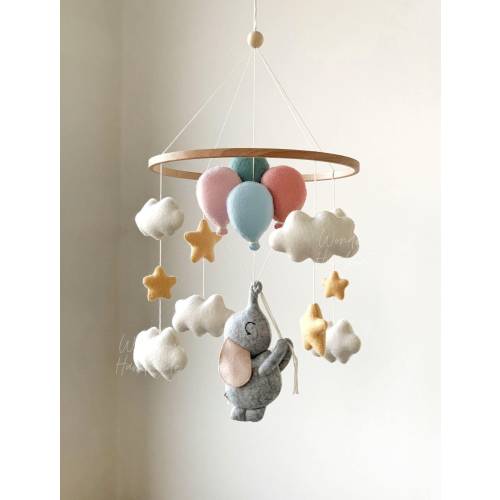 Baby Mobile with Elephant and Balloons Nursery Decor Baby Shower Gift Felt Crib Hanging Mobile
