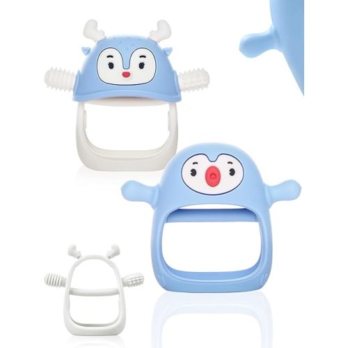 Smily Mia Penguin and Reindeer 2Pack Baby Teething Toys Gift Set for 0-18Months Babies