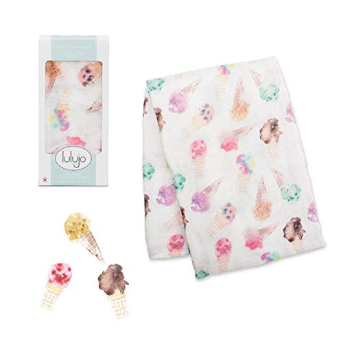 lulujo Baby Swaddle Blanket| Unisex Softest Bamboo Viscose Muslin Swaddle Blanket| Neutral Receiving Blanket for Girls & Boys 47in x 47in Ice Cream - 47x47 Inch (Pack of 1)