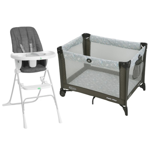 REBEL Pack 'n Play Portable Playard + Folding High Chair bundle
