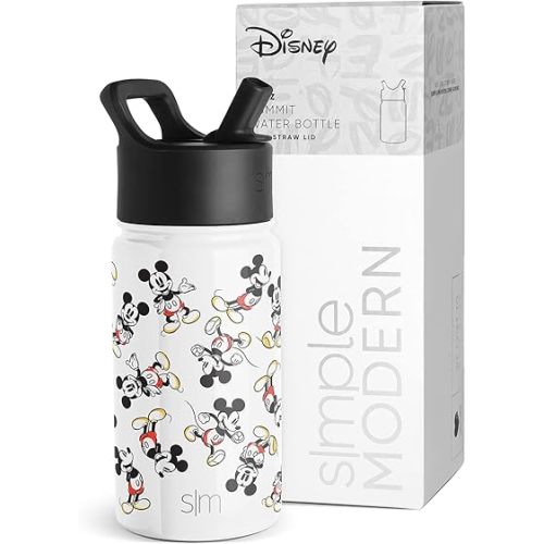 Simple Modern Disney Mickey Mouse Kids Water Bottle with Straw Lid | Reusable Insulated Stainless Steel Cup for Boys, School | Summit Collection | 14oz, Mickey Mouse Retro