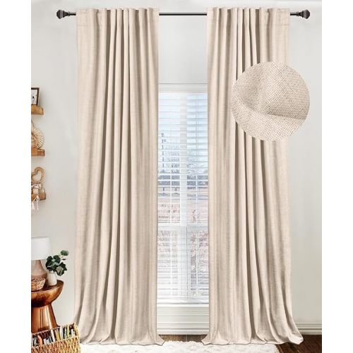 100% Blackout Shield Linen Blackout Curtains for Bedroom 84 Inches Long, Back Tab/Rod Pocket Living Room Drapes, Thermal Insulated Blackout Curtains 2 Panels Set, 50" W x 84" L, Beach Sand
