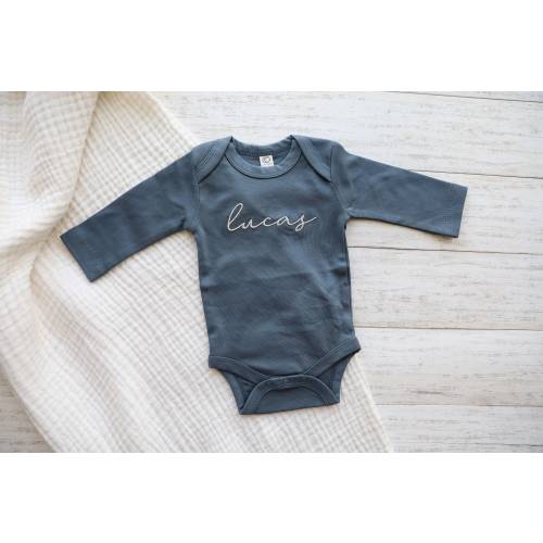 Organic Baby Name Onesie® | 0-3M Long Sleeve in Harbor