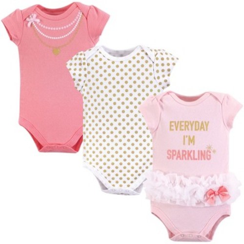 Little Treasure Baby Girl Cotton Bodysuits 3pk, Sparkling, 0-3 Months