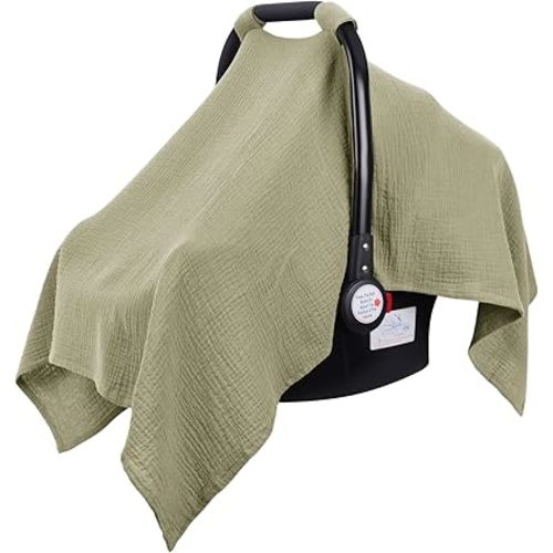 Metplus Muslin Car Seat Cover for Babies - Carseat Stroller Cover Infant Stroller Covers for Boys and Girls, Breathable & Lightweight, Fits Most Strollers & Baby Car Seats