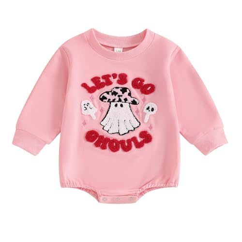Lesimsam Baby Boy Girl Halloween Outfit Ghost Embroidery Sweatshirt Romper Oversized Sweater Romper One-Piece Outfit