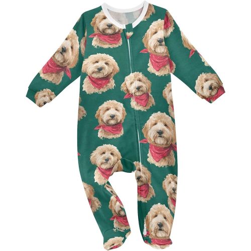 Goldendoodle Dogs Green Baby One-Piece Footie Romper Jumpsuit Pajamas Cotton Pjs for Boys Girls Sleep Play