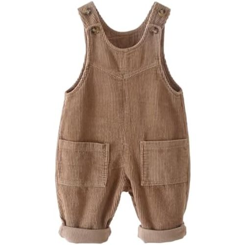 Happy Cherry Infant Baby Boy Girl Corduroy Overalls Romper Adjustable Button Suspender Big Pants Plain Romper Outfit Clothes