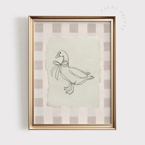 Goose Line Art Print | Neutral Nursery PRINTABLE Wall Art | Gingham Duck Room Decor | Rustic Farm Animal Art | Beige Nursery Art | #1432
