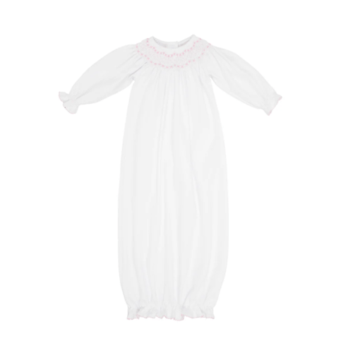 Sweetly Smocked Greeting Gown - Worth Avenue White with Palm Beach Pink | 0-3m