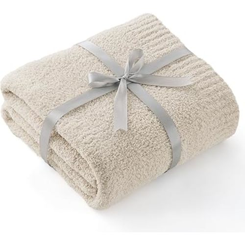 Bedsure Fall Gifts, Fuzzy Knit Throw Blanket for Couch - Super Soft, Cozy & Warm Fluffy Blanket, Gentlesoft, Breathable, Lightweight for Bedding Sofa, Beige, 60x80 Inches