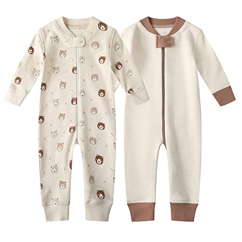 Owlivia Organic Cotton Baby Boy Girl Zip up Sleep 'N Play Pjs, Footless, Long Sleeve
