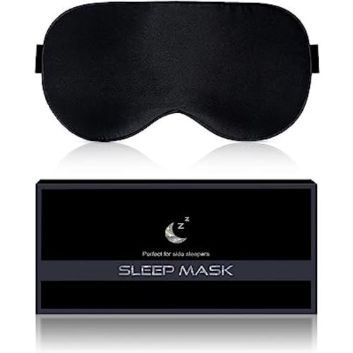 Silk Sleep Mask for Women - Soft Breathable Organic Natural Mulberry Silk Fabric Blackout Eye Mask for Sleeping with Adjustable Straps No Pressure Eye Mask for Travel Essentials Gifts (Black)