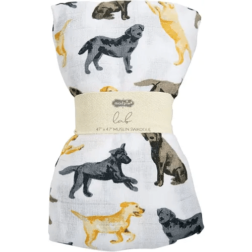 Mud Pie Labrador Retriever Print Muslin Baby Swaddle Blanket, 1 Piece