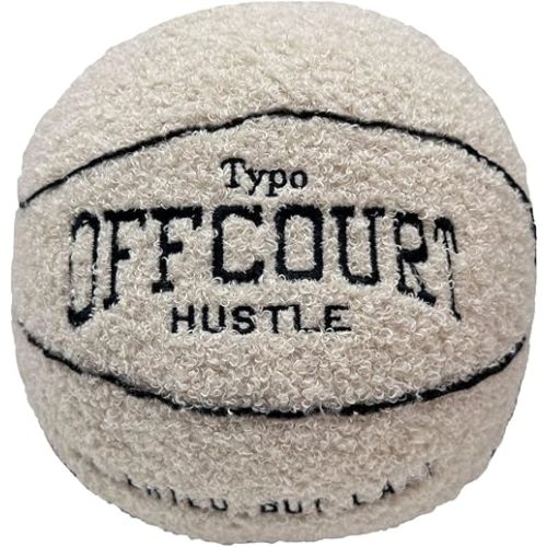 2023 New Offcourt Basketball Pillow, 11" Basketball Shaped Teddy Fleece Embroidered Throw Pillow Fuzzy Plush Toy Gifts for Kids Boys Girls (Beige)
