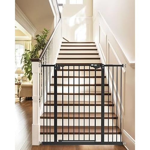 InnoTruth 36" Tall Baby Gate for Dogs, 29-39.6” Auto Close Safety Pet Gate for Child Protection for Stairs, Double-Lock Safety Design and One-Hand Opening for Doorways, Bedroom, Extra Tall Black