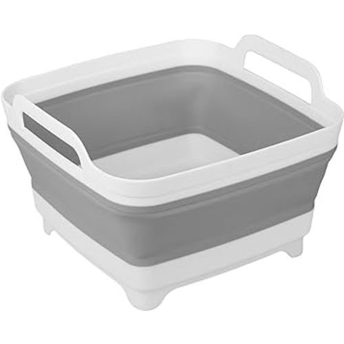 Dishpan for Washing Dishes, 2.4Gal/9L Wash Basin with Draining Plug Carry Handles, Collapsible Bucket for Cleaning, Portable Sink, Foldable Plastic Tub