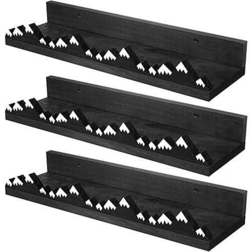 Wenqik 3 Pcs Snow Mountain Floating Shelves Wood Nursery Book Shelves Wall Mounted Rustic Floating Ledge for Kids Room(Dark Grey)