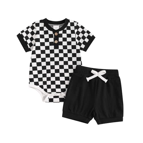 Newborn Baby Boy Girl Clothes 3 6 9 12 18 Months Ribbed Knit Short Sleeve Romper Shorts Set Infant Summer Outfits