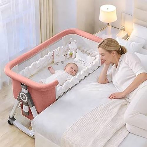 Baby Bassinet,3 in 1 Baby Bassinets Bedside Sleeper with Wheels and Mosquito Net,Bedside Bassinet for Baby with Comfy Mattress, Mattress&Breathable Mesh,Storage Basket